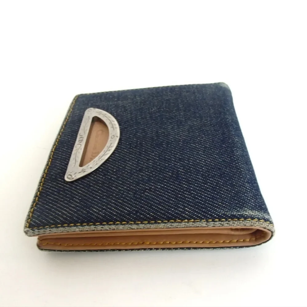 RARE CHRISTIAN DIOR RU 1929 WALLET BLUE DENIUM COTTON & CAMEL LEATHER
